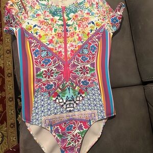 Johnny Was Multicolor Floral Neoprene Swimsuit